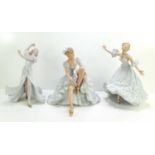 Three Wallendorf figures all comprising dancers.There are two fingers missing from the figure on the