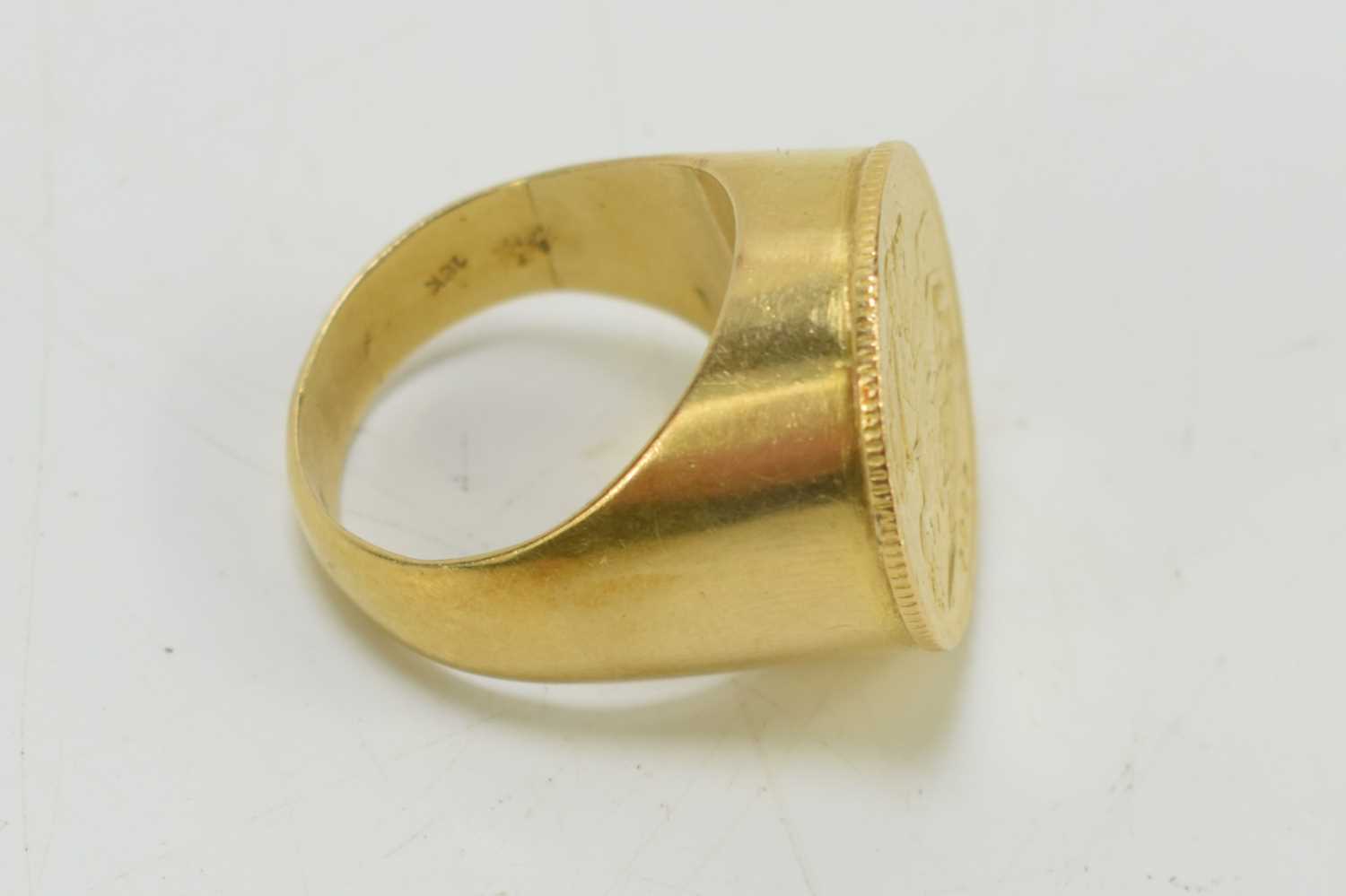 An 18ct gold ring set with a Queen Victoria gold half sovereign, dated 1897, 13.8g, size O. - Image 2 of 2