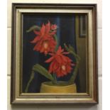 A 20th century flower still ife, oil on canvas, unsigned.