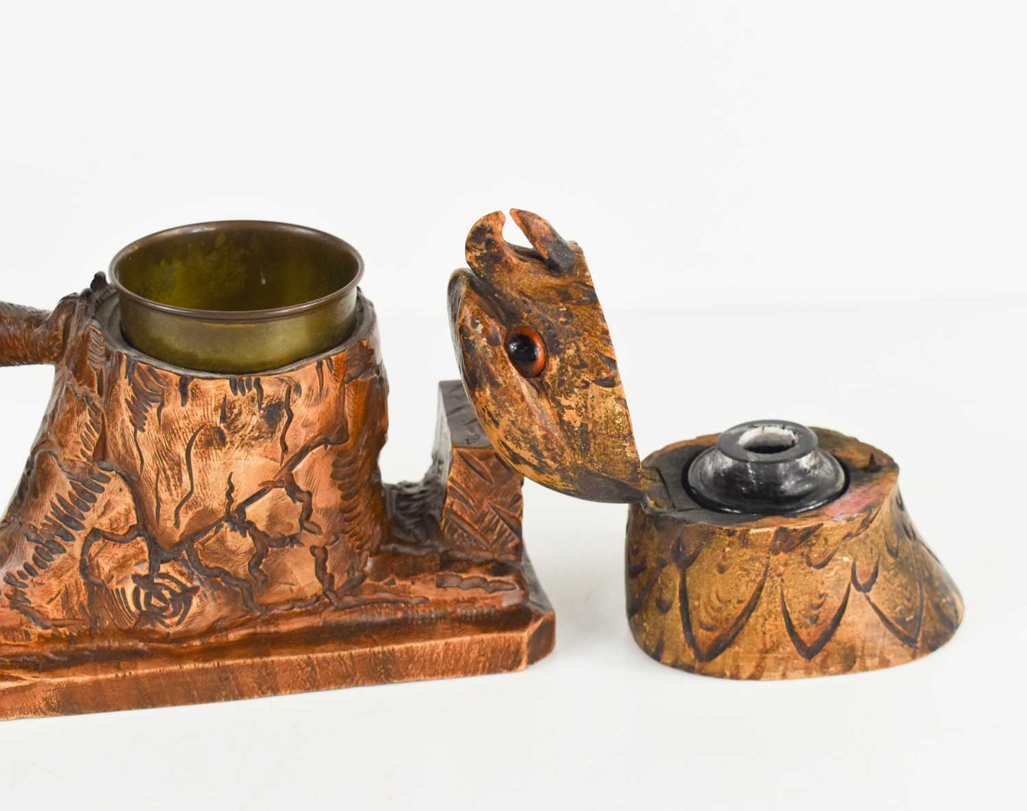 A Blackforest style inkstand, together with an inkwell in the form of an eagle head. - Image 2 of 2