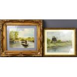 Musgrave (Norfolk): landscape with fisherman on a lake, oil on board, signed bottom right, 20 by