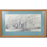 John Ellis: pencil sketch of Burghley House, 20 by 40cm, framed and glazed.