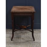 An Edwardian mahogany envelope form card table, the top folding at each corner, with baise inner