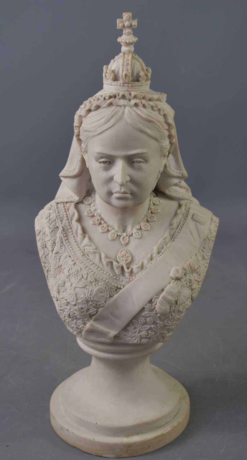 A marble resin bust of Queen Victoria, 40cm high.Bust appears to be in good condition, however the