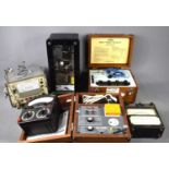 A collection of vintage testing and meter equipment to include a Clare portable appliance tester,