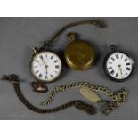A grou of three watches, including a silver cased Railway Timekeeper, and two alberts and a silver