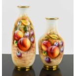 Two Royal Worcester vases by Frank Roberts, both hand painted with peaches and cherries on a cream