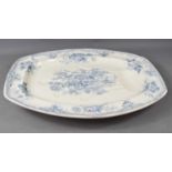 A large late Victorian blue and white meat dish, with juice ginnels and deep bowl decorated with