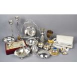 A silver goblet A/F, a continental silver topped box, together with a collection silver plate ware