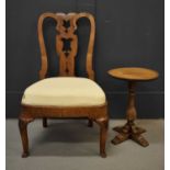 A Queen Anne style walnut single chair, with pierced splat and upholstered seat, together with an