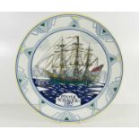 A Poole pottery commemorative charger plate, Poole whaler 1783, ship drawn by Arthur Bradbury,