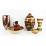 A group of 20th century ceramics and glass, comprising a West German Pottery vase, a German