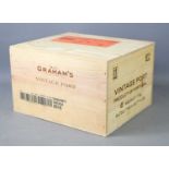 A case of six bottles of Grahams 2016 vintage port in unopened wooden case.