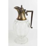 A silver topped claret jug of baluster form with star cut base, top monogram engraved, London