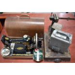 A vintage Singer Sewing Machine, model 128K together with a set of Standard scales, a taxi meter,