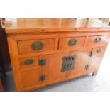 An antique Chinese elm wood cabinet / sideboard, with five drawers, brass escutcheons, 100 by 68