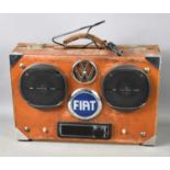 A bluetooth speaker box made from a vintage leather suitcase, fitted with two Pioneer 100w speakers,