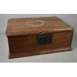 A 17th century oak bible box, with moulded edges and iron lockplate, 18 by 46 by 32cm.