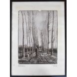 After Vincent Van Gogh (1853-1890): a Stedilijk Museum print of 'The Road with Poplars', after the