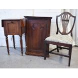 A Victorian mahogany side table with drop leaves, an 18th century corner cupboard of small
