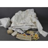 A group of Victorian linens and lace, including a night dress with wide Broiderie Anglais collar,