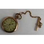 An Elgin Natl Watch Co, USA, pocket watch, open faced keyless wind, with double eyelet chain and T