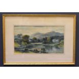 A. Coleman: a mountainous landscape, possibly the Lake District, watercolour.