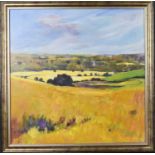 Deborah James (British 20th century): landscape, acrylic on board, 49 by 49cm, framed, signed