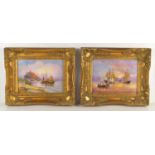 Ernest Roy Booth, likely for Royal Worcester, a pair of porcelain plaques, one depicting Dutch ships