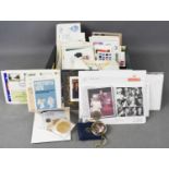 A selection of First Day covers, together with various loose stamps, and coins: Diamond Wedding