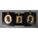 Three Victorian silhouette portrait miniatures, all hand painted to depict profile portraits of