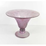 An amethyst glass pedestal bowl with crackle decoration.