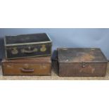 A vintage cast iron munitions case or strong box, with brass hinges and copper rivets, 74 by 44 by