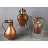 A group of Iranian/Middle Eastern copper vessels, comprising a lidded water jar, with single applied