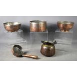 A group of Iranian/Middle Eastern copper and silvered copper wares, comprising a pair of pedestal