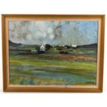 John Stops (British 1925-2002): Landscape scene with buildings, oil on canvas, signed and dated