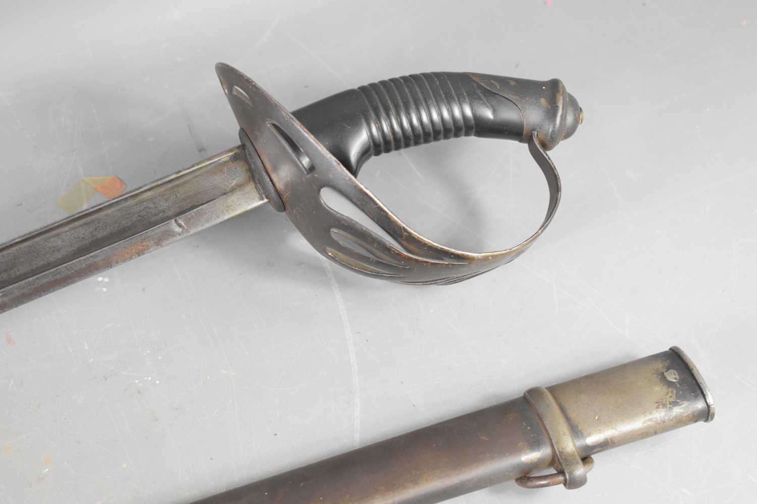 A 19th century Argentinian, French made cavalry sword, the slightly curved, fullered blade marked - Image 4 of 4