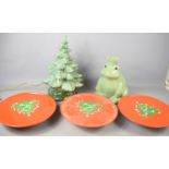 A group of three Western Germany Waechtersbach Christmas tree cake plates together with a ceramic