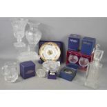 A group of crystal and china to include boxed Aynsley, boxed Royal Worcester, a boxed pair of