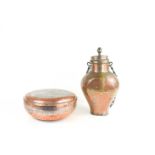 An Iranian/Middle Eastern silvered copper lidded bowl and lidded vessel, possibly water or wine