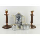 A late Art Deco Heatmaster part coffee set, comprising coffee pot, cream jug and sugar bowl, all