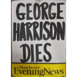 Beatles Memorabilia: An original Manchester Evening News "George Harrison Dies" newsprint
