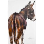 An oil on canvas, portrait of a donkey, signed indistinctly lower right, 92 by 61cm.