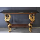 A 20th century marble topped and parcel gilt console table, the rectangular top raised on supports