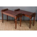 A pair of early 20th century mahogany window seats, in the Victorian style, raised on turned