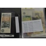 A group of banknotes and coins to include six uncirculated one pound notes in consecutive order,