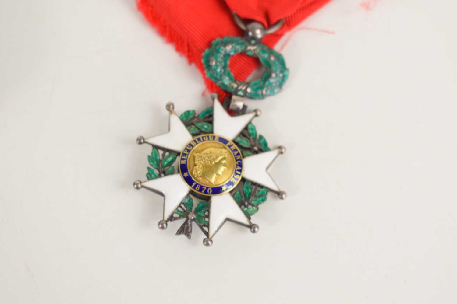 A French Legion of Honour medal with its wreath suspension, in its hardshelled case of issue, the - Image 2 of 2
