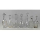 A group of seven cut glass decanters, including one by Galway and two further decanters by Tyrone,