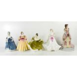 Six porcelain ladies: Coalport Ladies of Fashion Heather, Regina, Diane, and Evening Ball of the