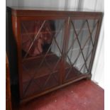 A 20th century mahogany display cabinet / bookcase, with two astragal glazed doors, enclosing